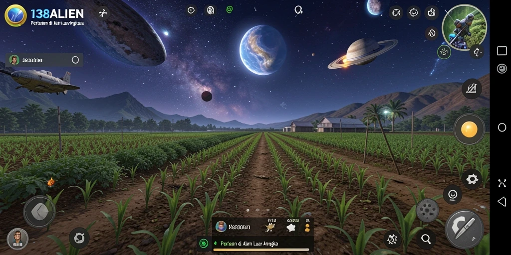 Tangkapan layar gameplay 138ALIEN menampilkan kebun luar angkasa yang indah.