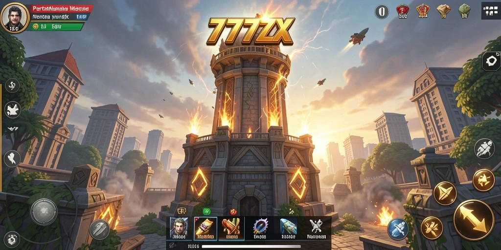Screenshot gameplay 777ZX menampilkan aksi mendebarkan dan strategi menara yang cerdas.