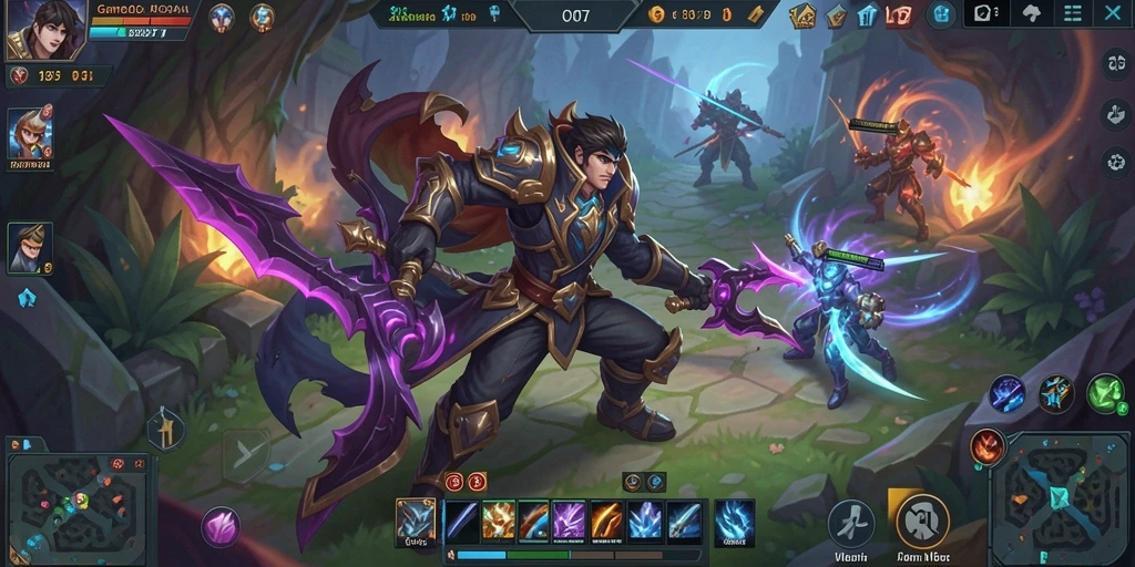 Screenshot gameplay COO77 yang penuh aksi dan strategi MOBA.