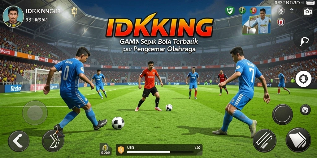 Tampilan utama gameplay sepak bola IDRKING dengan aksi seru di lapangan.
