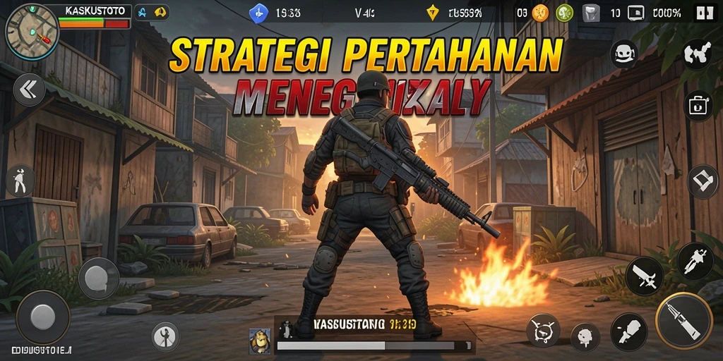 Screenshot menunjukkan gameplay menegangkan di KASKUSTOTO dengan menara dan musuh.