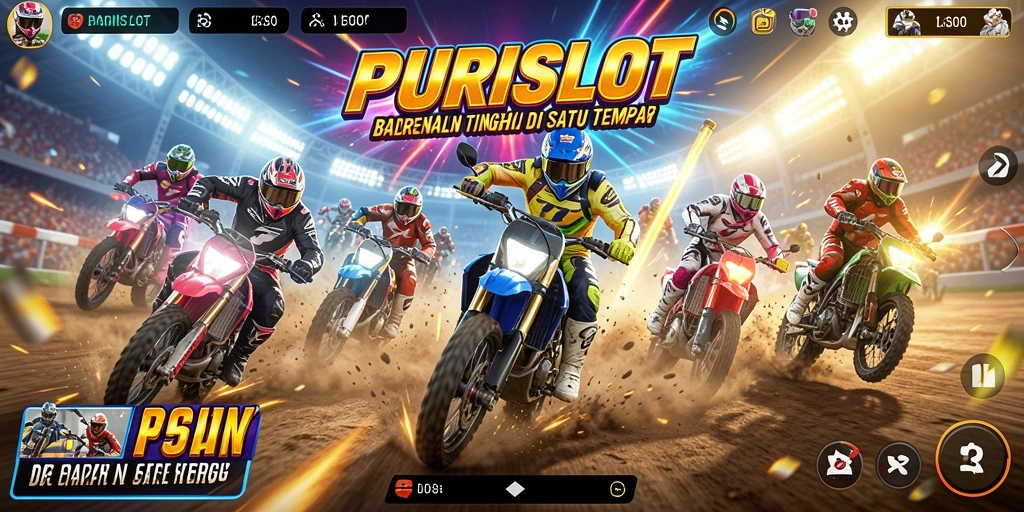 Screenshot gameplay <strong>PURISLOT</strong> menampilkan aksi balapan yang mendebarkan.