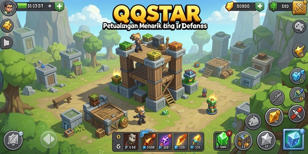 Tangkapan layar gameplay menara pertahanan QQSTAR yang menarik dan menantang.
