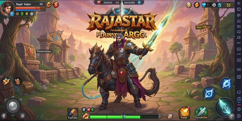 Tangkapan layar gameplay RAJASTAR menunjukkan pertarungan epik dengan musuh.
