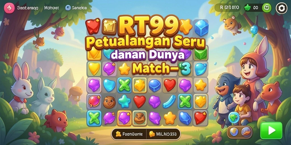 Tampilan gameplay seru RT99 dengan fitur Match-3 yang menarik.
