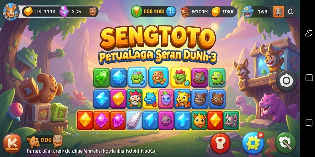 Tampilan gameplay Match-3 yang menarik dan penuh warna.