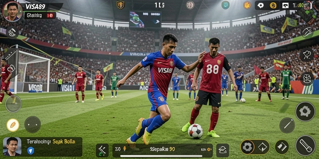 Tampilan screenshot <strong>VISA89</strong> dengan aksi menegangkan di lapangan sepak bola.